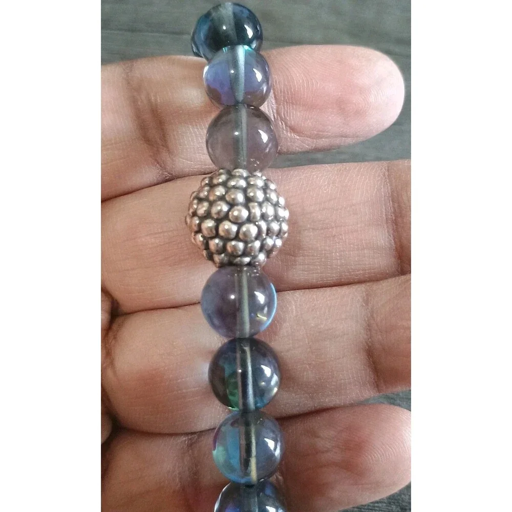 Sterling Silver Mermaid Glass Beaded Stretch Bracelet Tested